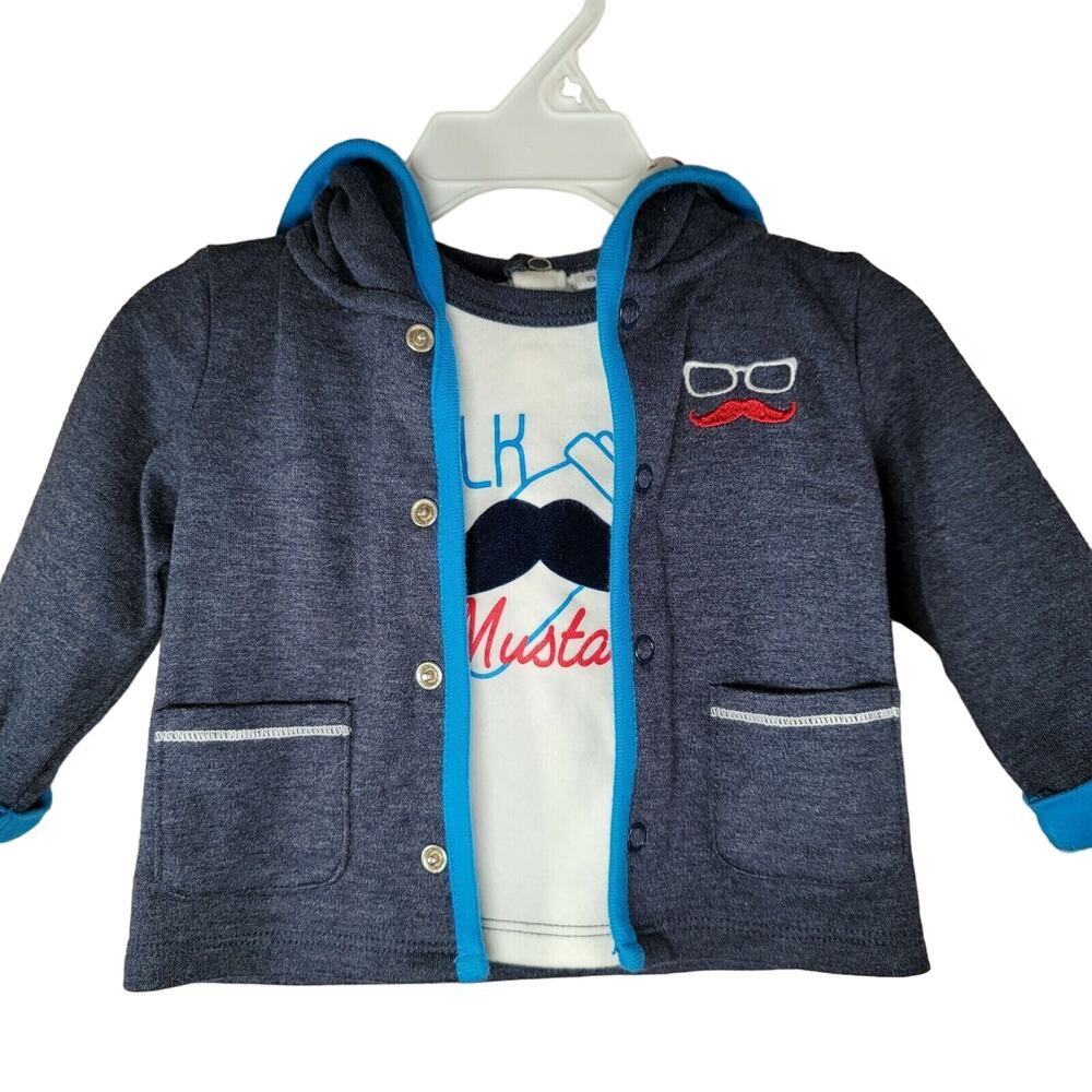 MILK MUSTACHE Infant Hoodie 6 mo Matching Long Sleeve Shirt *shirt flaw* Absorba